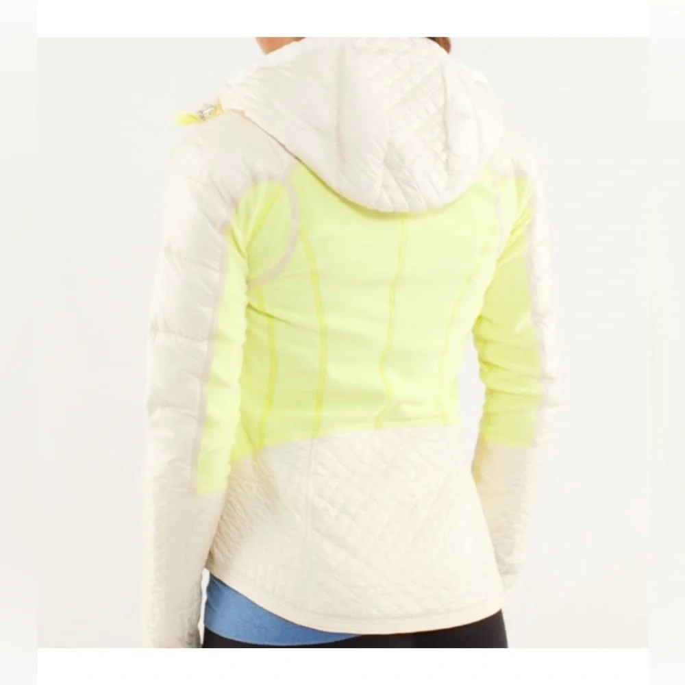 LULULEMON RUN BUNDLE UP GOOSE DOWN JACKET CLARITY YELLOW POLAR CREAM SIZE 2 - Picture 3 of 17
